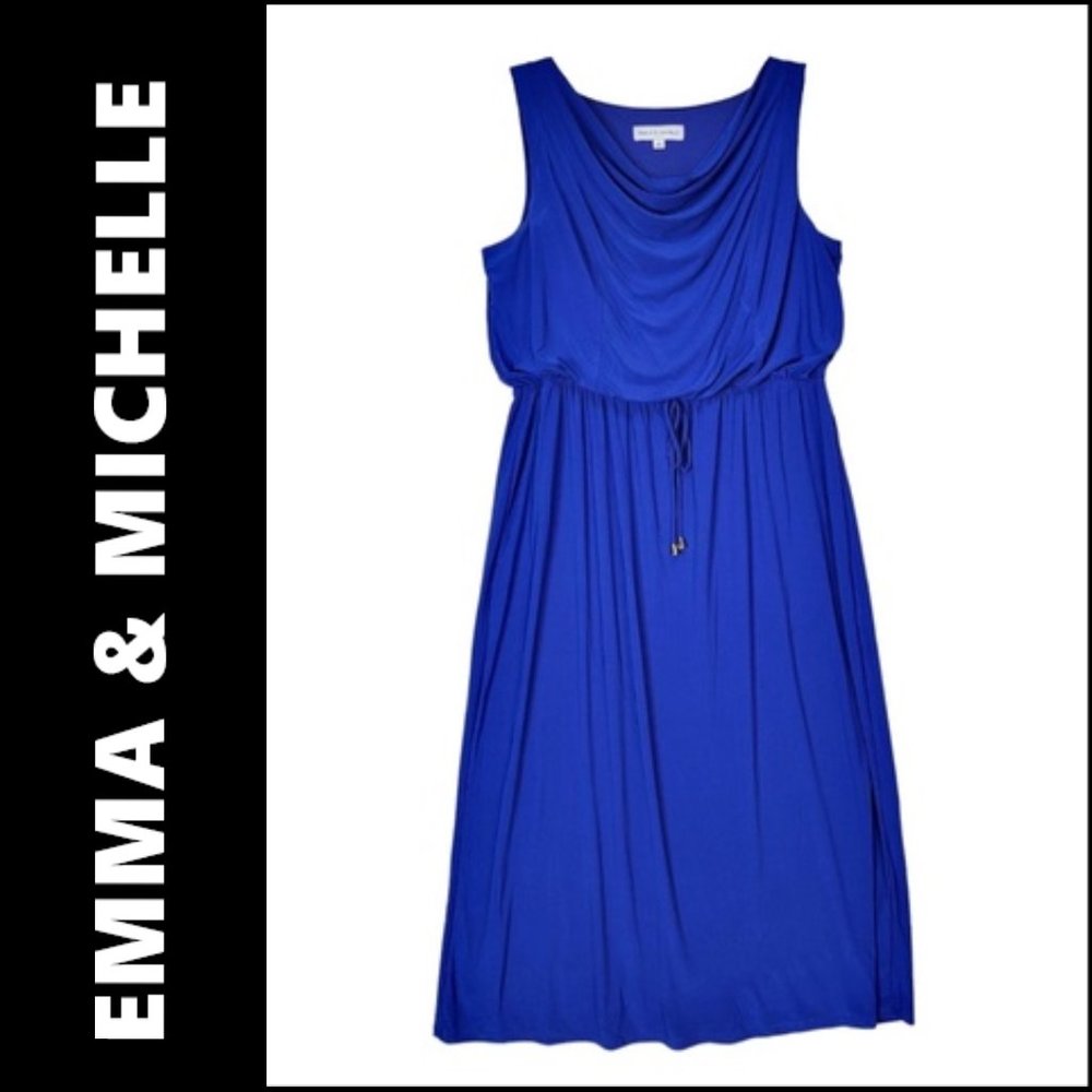 Emma & Michele Dress Size 2X Blue Woman Stretch Elastic Waist